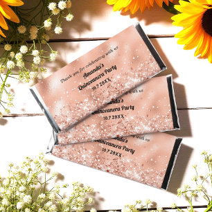 Rose Gold Glitter Quinceanera Birthday Party  Hershey Bar Favors