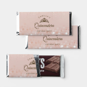 Rose Gold Glitter Quinceañera Hershey Bar Favors