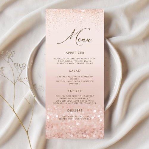 Rose Gold Glitter Quinceañera Menu Card