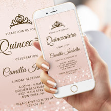 Rose Gold Glitter Quinceañera Mobile Invitation