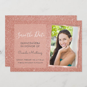 Rose Gold Glitter Quinceanera Save the Date Invitation