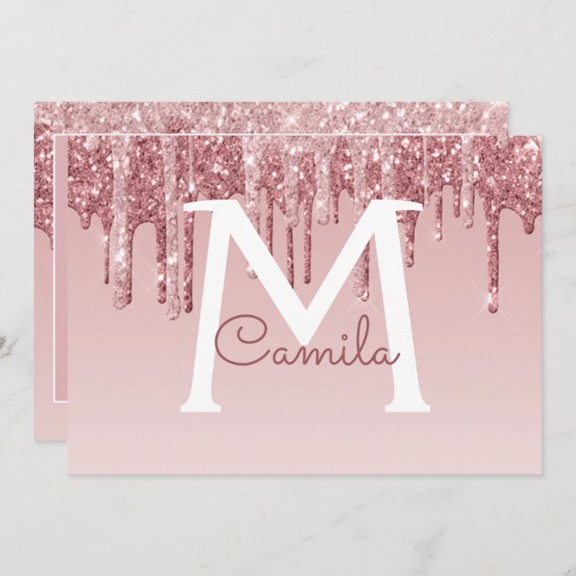 Rose Gold Glitter Quinceanera Save the Date Invitation (Front/Back)