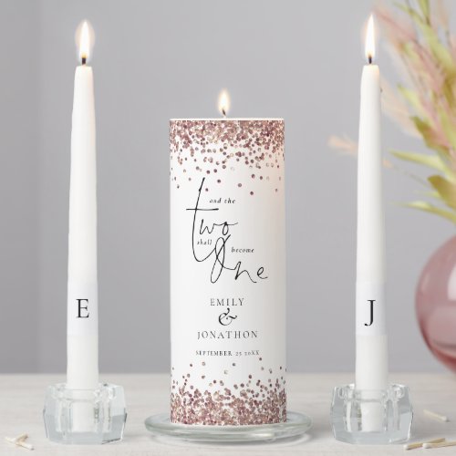 Rose Gold Glitter Quote Names Initials Wedding Unity Candle Set