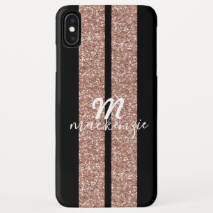 Rose Gold Glitter Racing Stripes Monogrammed iPhone XS Max Case