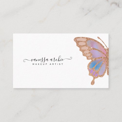 Rose Gold Glitter Rainbow Butterfly Logo Business Card