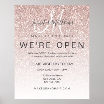 Rose Gold Glitter Reopening Makeup Hair Salon Poster by epclarke at Zazzle