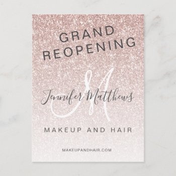 Rose Gold Glitter Reopening Salon Covid Safety Postcard by epclarke at Zazzle