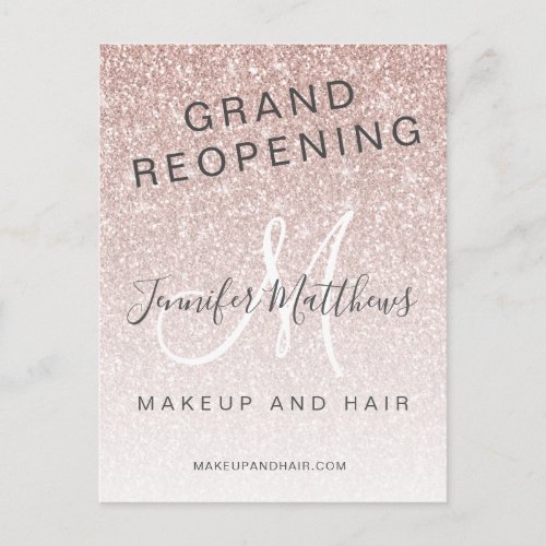 Rose Gold Glitter Reopening Salon COVID Safety Postcard