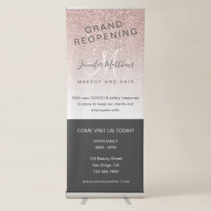 Rose Gold Glitter Reopening Salon COVID Safety Retractable Banner