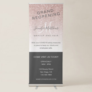 Rose Gold Glitter Reopening Salon COVID Safety Retractable Banner