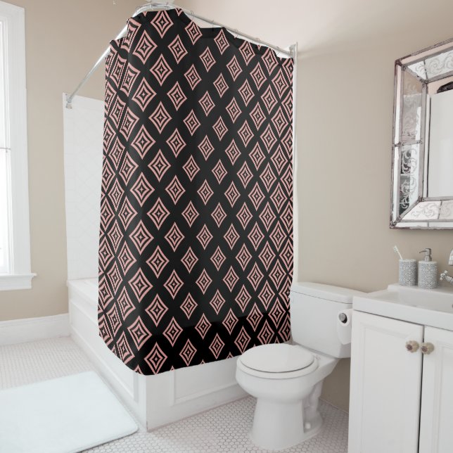 Rose Gold Glitter Rhomboid Pattern Shower Curtain (In Situ)