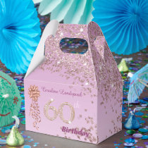 Rose Gold Glitter & Ribbon 60th Birthday Favor Boxes