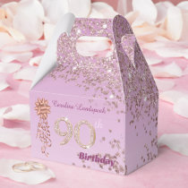 Rose Gold Glitter & Ribbon 90th Birthday Favor Boxes