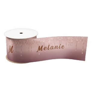 Rose Gold Glitter Ribbon Custom Name and Letter