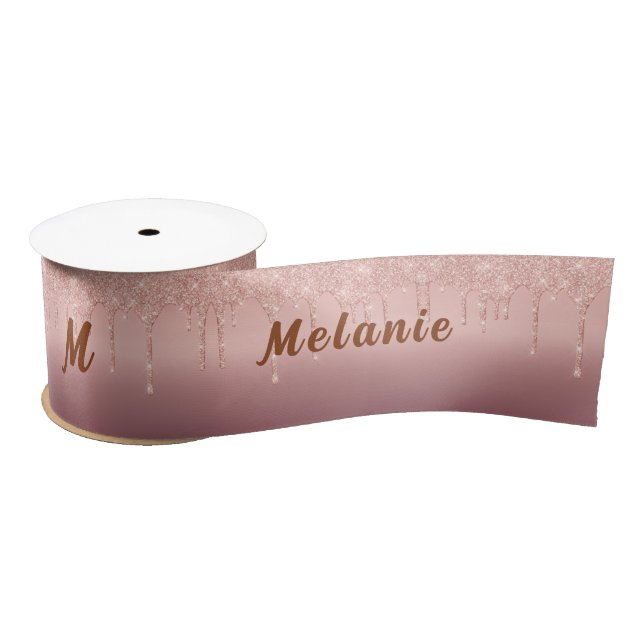 Rose Gold Glitter Ribbon Custom Name and Letter (Spool)