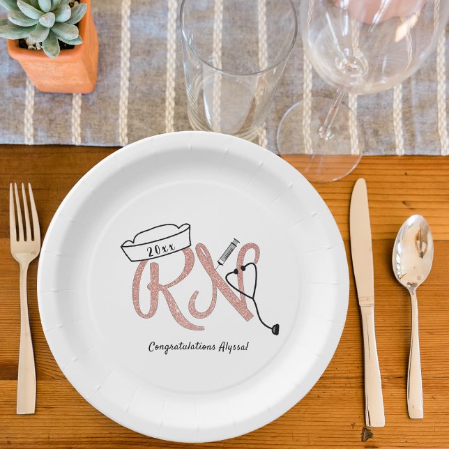 Rose Gold glitter RN graduation pinning party deco Paper Plates (Creator Uploaded)