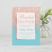 Rose gold glitter robins egg blue Bridal shower Invitation (Standing Front)