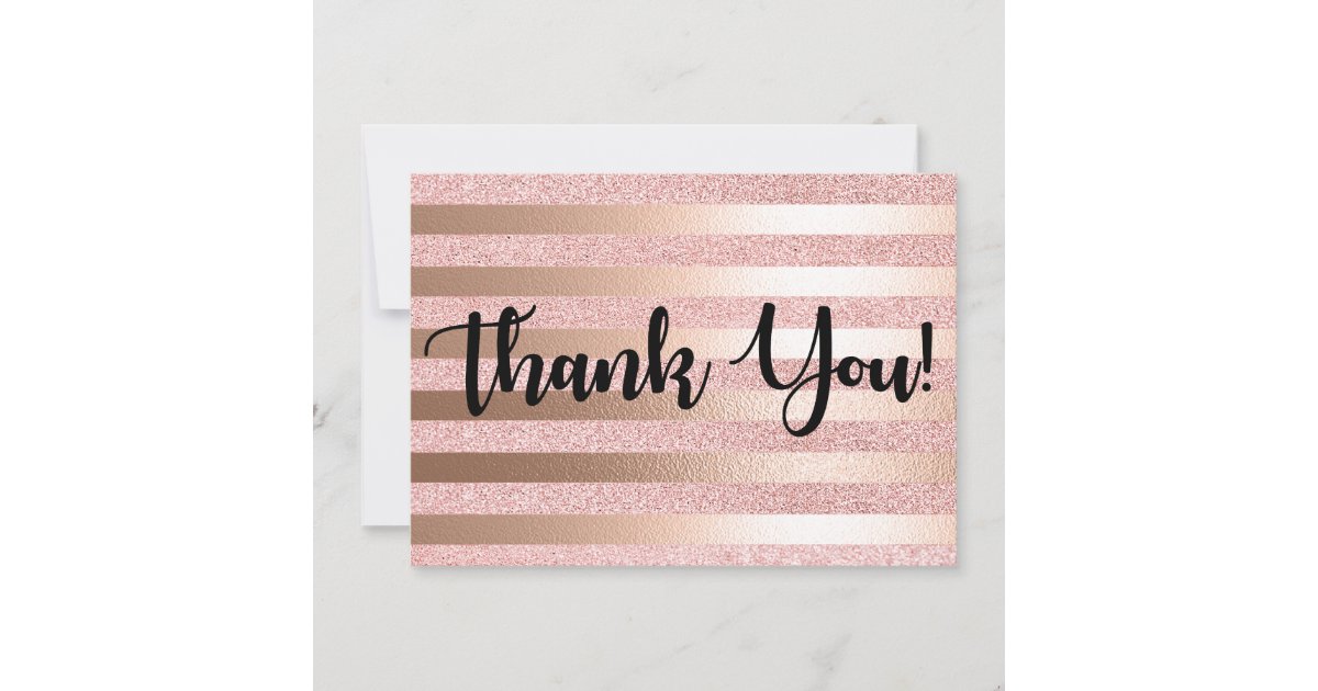 Rose Gold Glitter&Rose Gold Foil Thank You Card | Zazzle