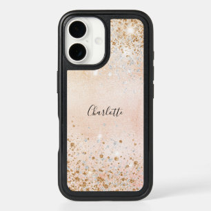 Rose gold glitter rustic monogram name iPhone 16 case