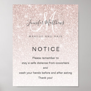 Rose Gold Glitter Salon COVID Safety Break Room Poster