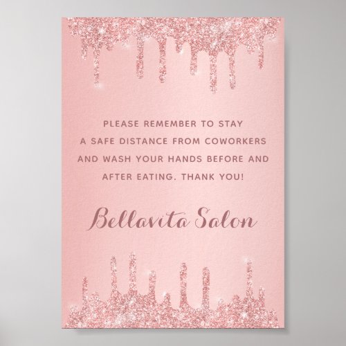 Rose Gold Glitter Salon Covid Safety Break Room Poster