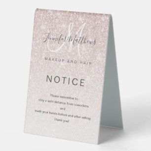 Rose Gold Glitter Salon COVID Safety Break Room Table Tent