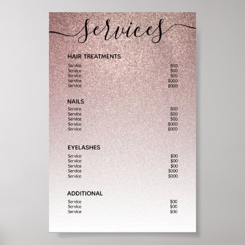 Rose Gold Glitter Salon Price List Service Menu Poster