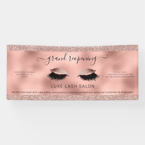 Rose Gold Glitter Salon Reopening Covid Safety Banner