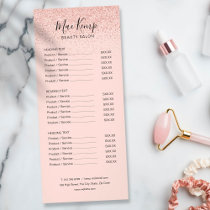 Rose Gold Glitter Salon Service Menu