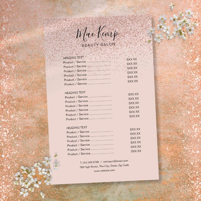 Rose Gold Glitter Salon Service Menu Flyer (Rose Gold Glitter Salon Service Menu Flyer)
