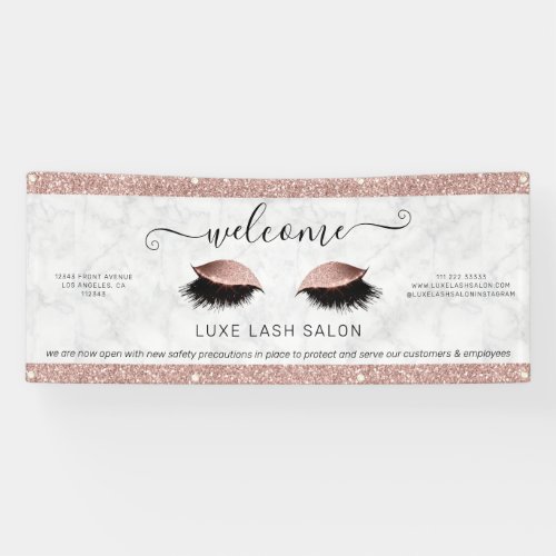 Rose Gold Glitter Salon Welcome Banner