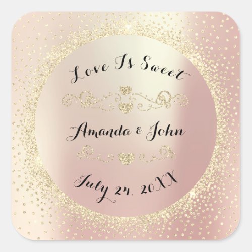 Rose Gold Glitter Save the Date Love Sweet Pearl Square Sticker