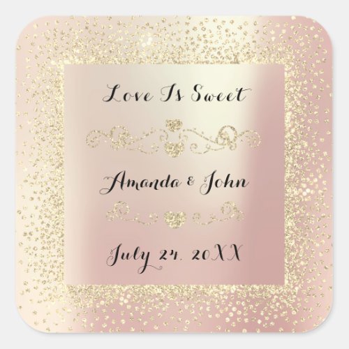 Rose Gold Glitter Save the Date  Sweet Love Heart Square Sticker