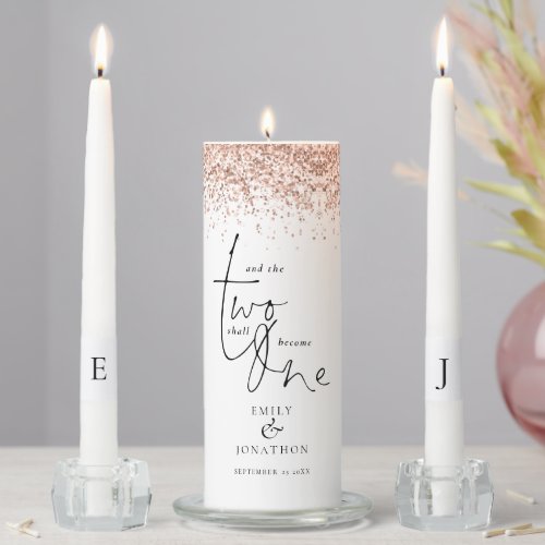 Rose Gold Glitter Saying Names Initials Wedding Unity Candle Set