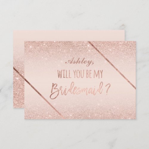 Rose gold glitter script blush be my bridesmaid invitation