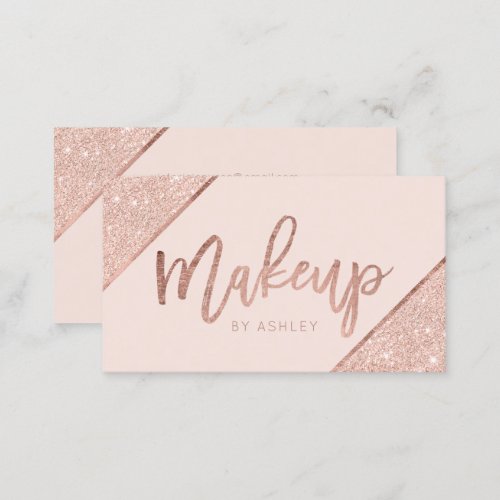 Rose gold glitter script blush makeup typography business card