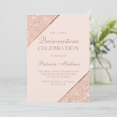 Rose gold glitter script blush pink Quinceanera Invitation (Standing Front)