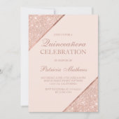 Rose gold glitter script blush pink Quinceanera Invitation (Front)