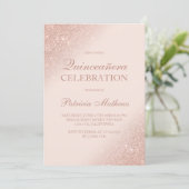 Rose gold glitter script blush pink Quinceanera Invitation (Standing Front)