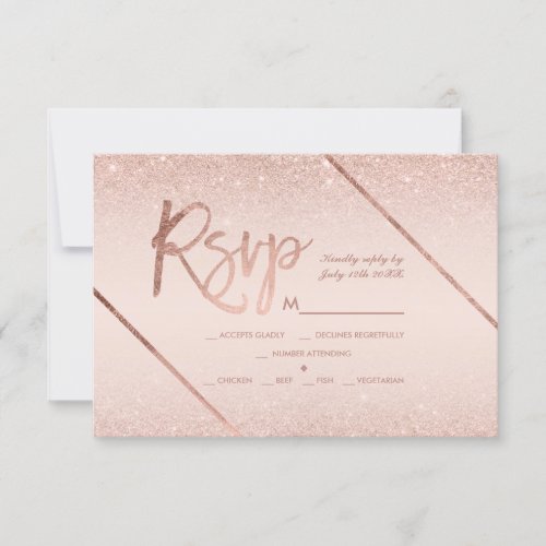 Rose gold glitter script blush pink rsvp wedding