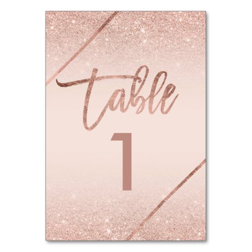 Rose gold glitter script blush pink table number | Zazzle