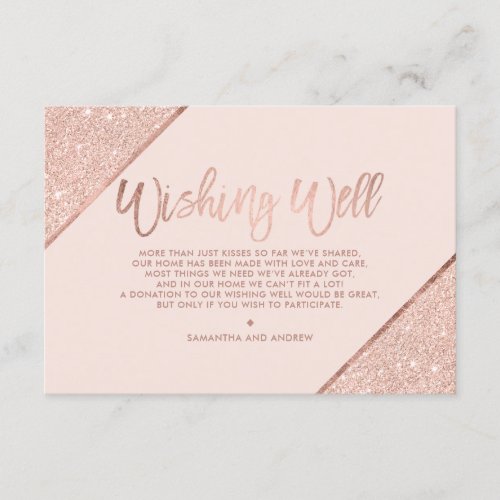 Rose gold glitter script blush pink wishing well enclosure card