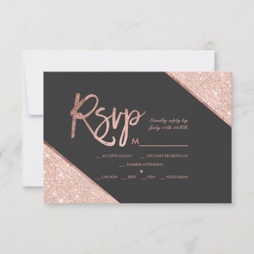 Rose gold glitter script dark grey rsvp wedding 2