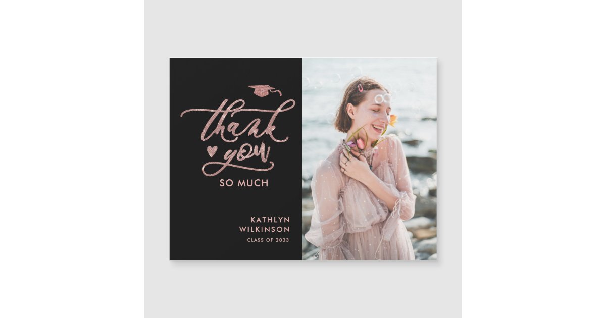 Rose Gold Glitter Script Graduation Thank You | Zazzle