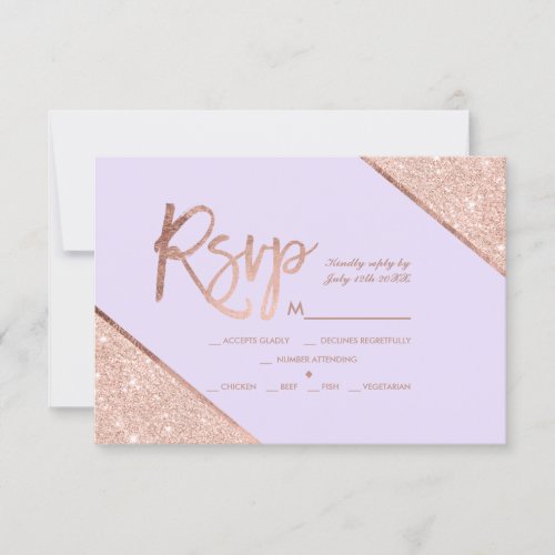 Rose gold glitter script lavender rsvp wedding