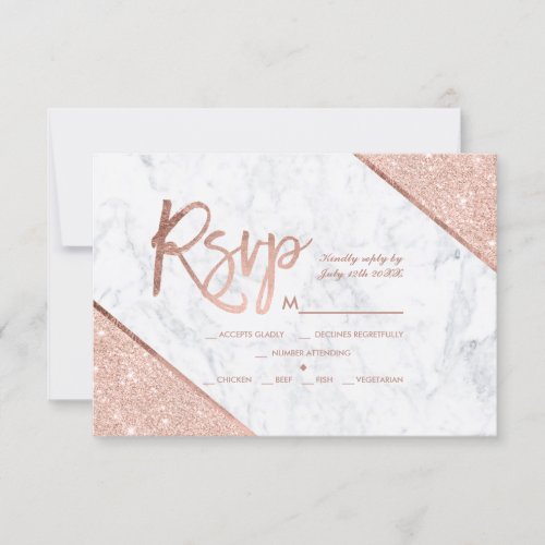 Rose gold glitter script marble rsvp wedding