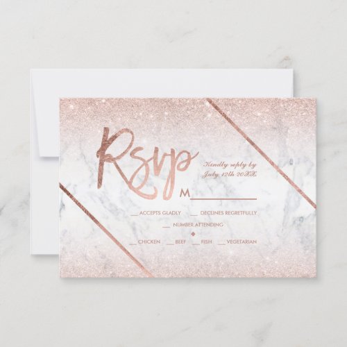 Rose gold glitter script marble rsvp wedding