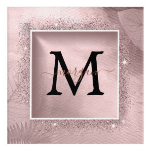Rose Gold Glitter Script Monogram Acrylic Print