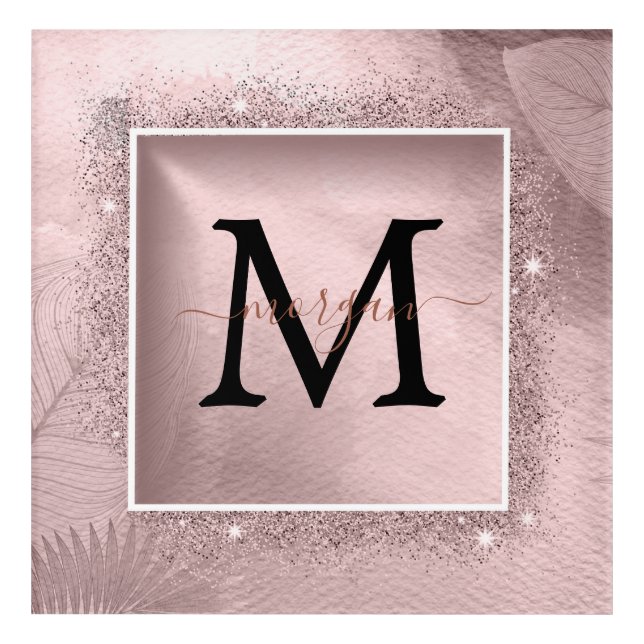 Rose Gold Glitter Script Monogram Acrylic Print (Front)
