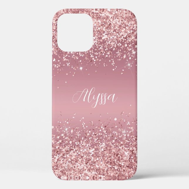 Rose Gold Glitter Script Monogram Case-Mate iPhone Case (Back)